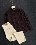 Classic Brown Cotton Shirt with Beige Straight-Fit Pants – Urban Street Combo
