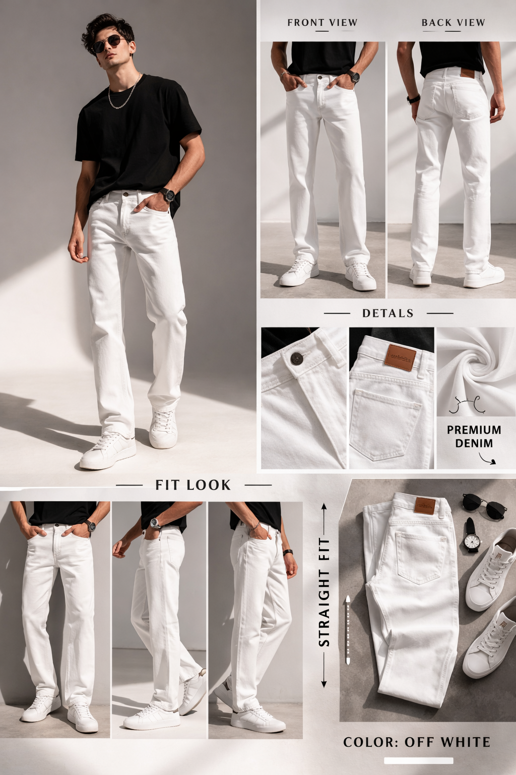 Urban Trade Straight Fit White Jeans